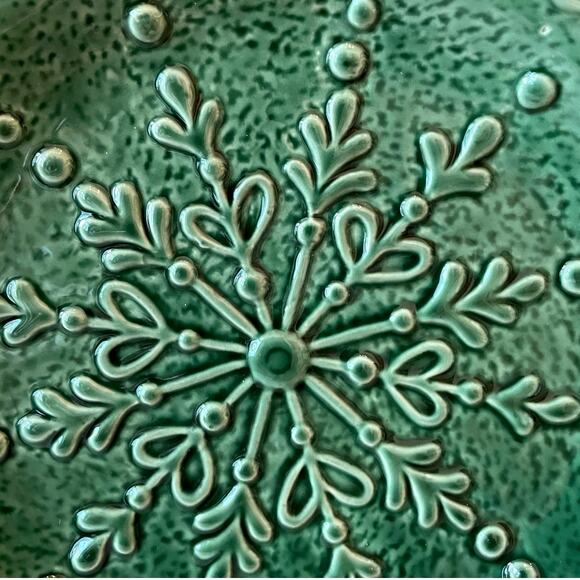Potter's Studio Snowflake Salad Plates 7.5" Holiday Green Ceramic Set of 4 New - Picture 3 of 15